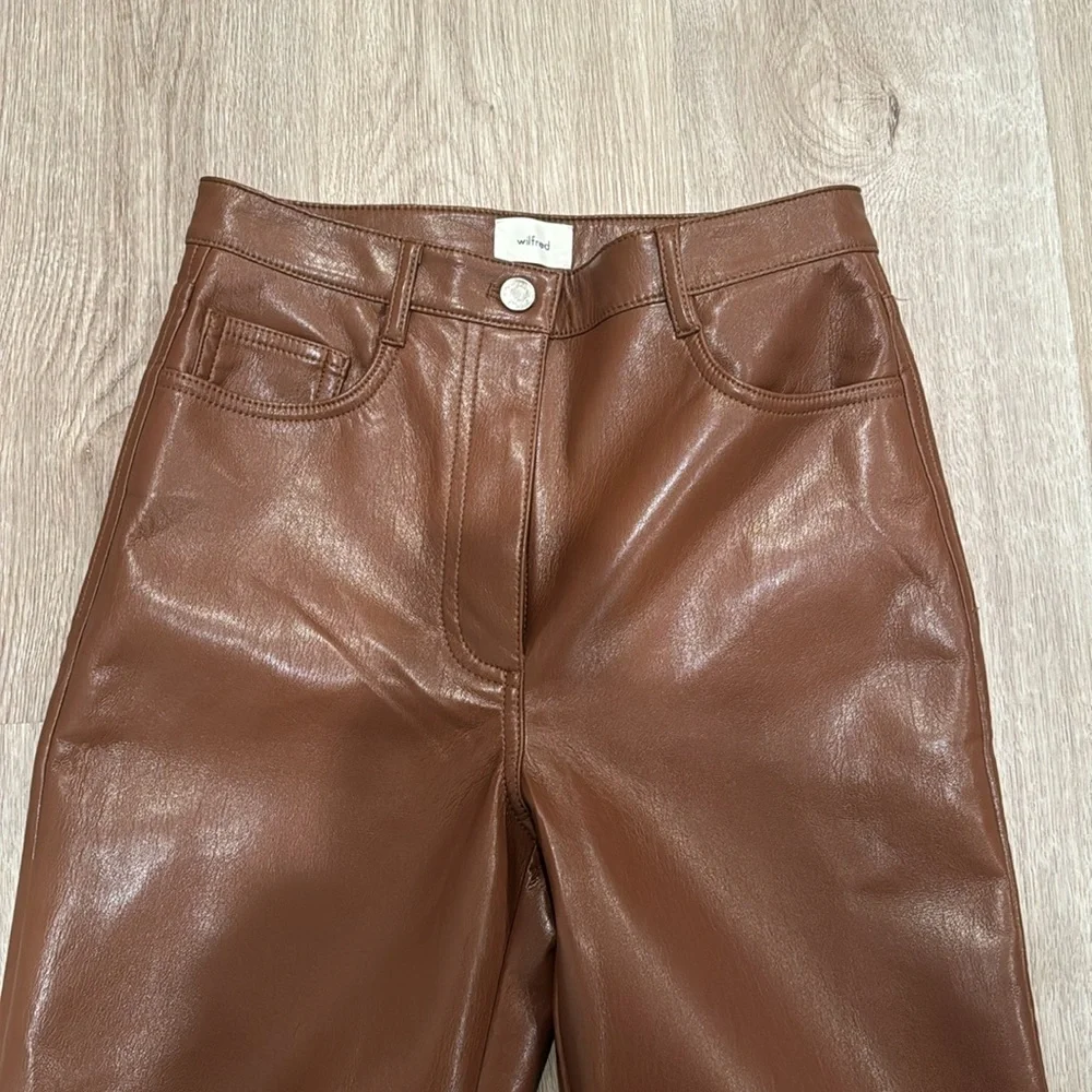 Aritzia Melina Cognac Brown Faux Leather Pants - Picture 2 of 6